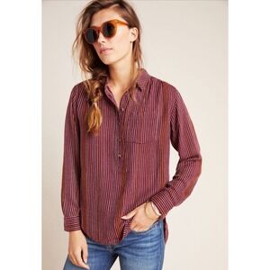 Anthropologie Top M Isadora Button Back Tunic Shirt Popover Textured Wool Blend